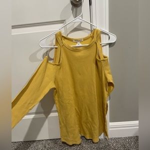 Never worn, NWT, yellow long sleeve shirt with open shoulders